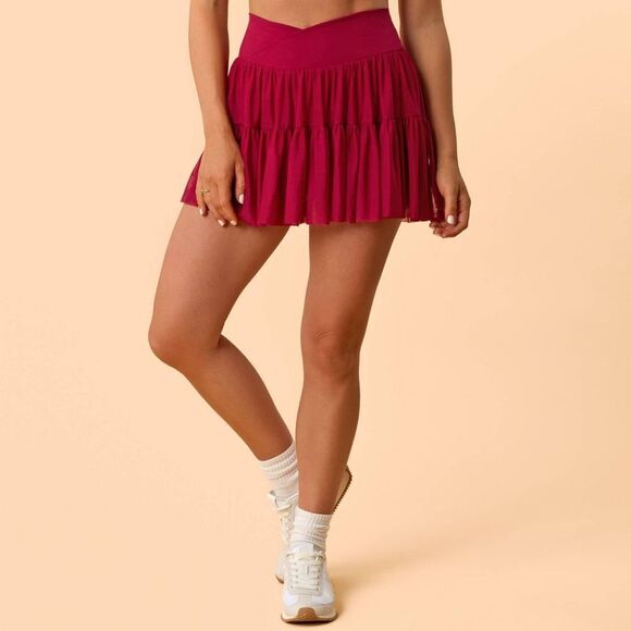 Blogilates Pants - Open Box - Blogilates -  Women's Ballerina Skort - Burgundy M Burgundy